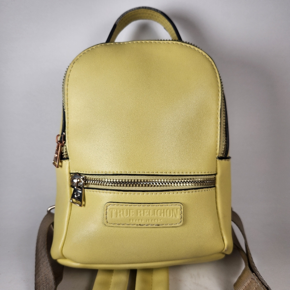 TRUE RELIGION Horseshoe Mini Backpack Yellow Padded Straps School Vegan Handbag